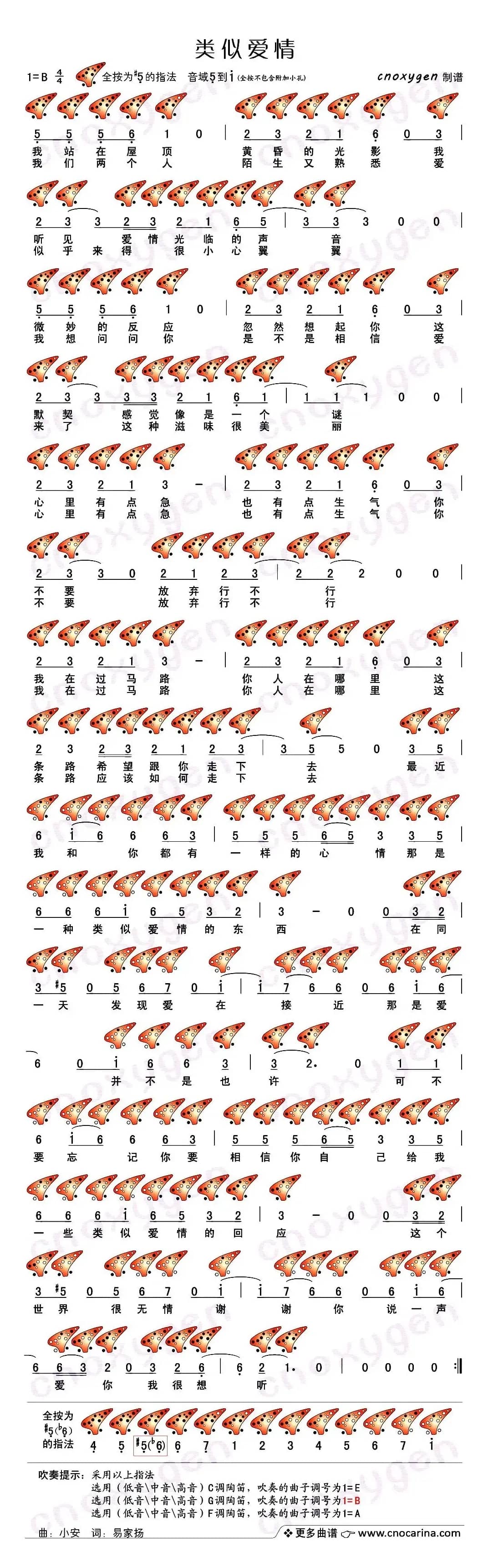 类似爱情（十二孔陶笛谱）