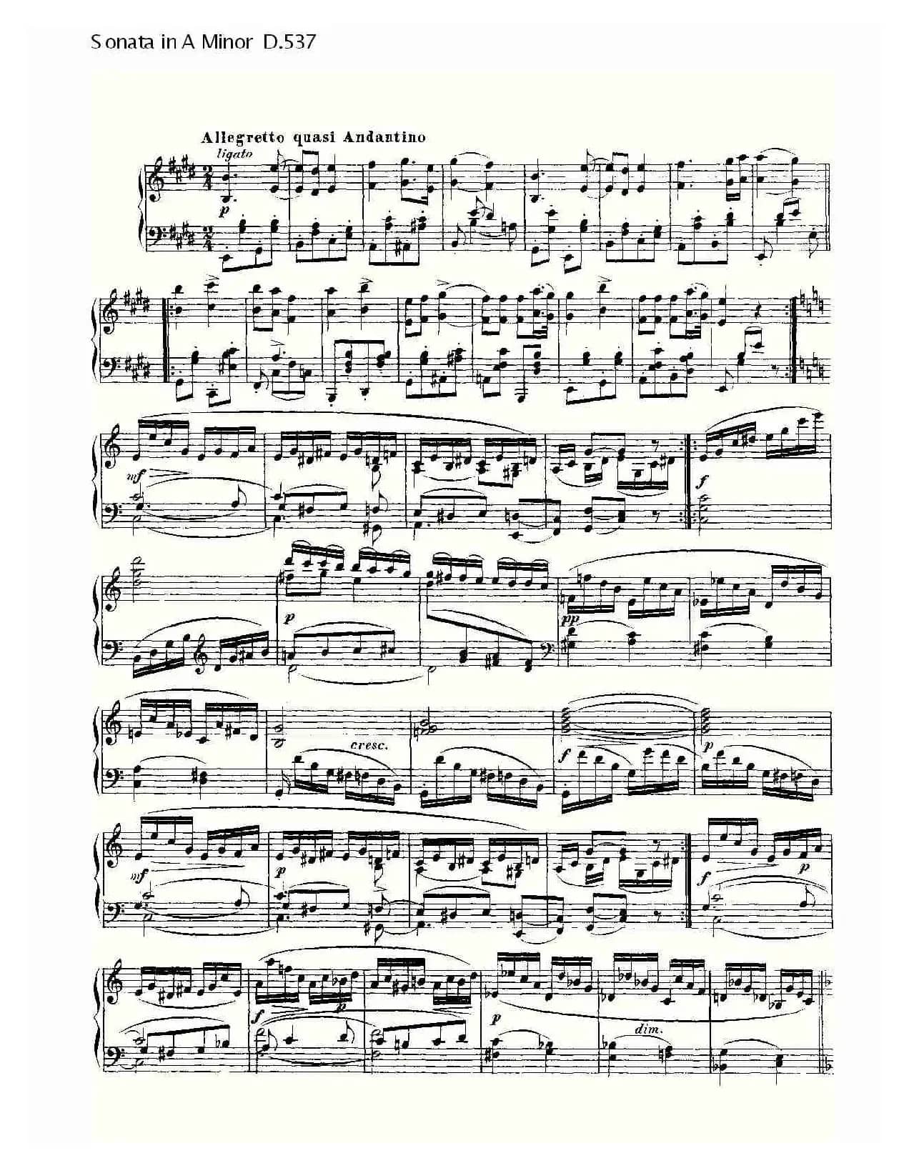 Sonata in A Minor D.537（A小调奏鸣曲D.537）