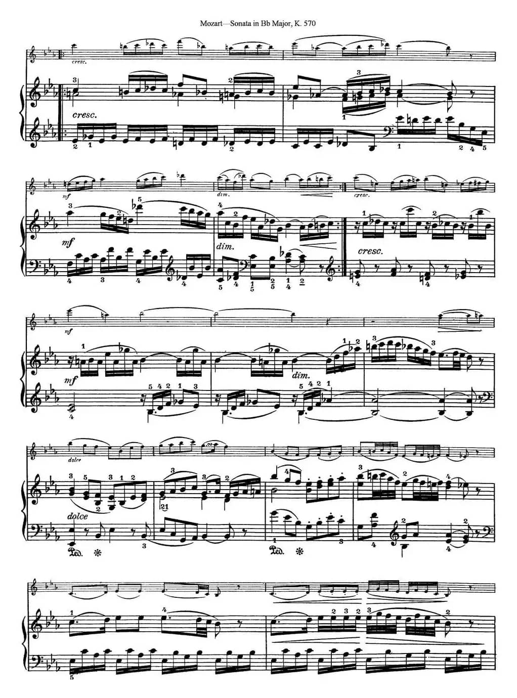 Violin Sonata in Bb Major K.570（小提琴+钢琴伴奏）