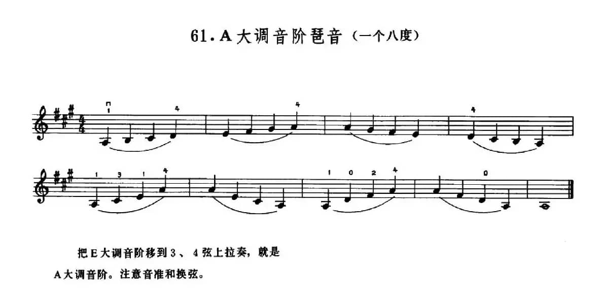 学琴之路练习曲61、A大调音阶琶音（一个八度）