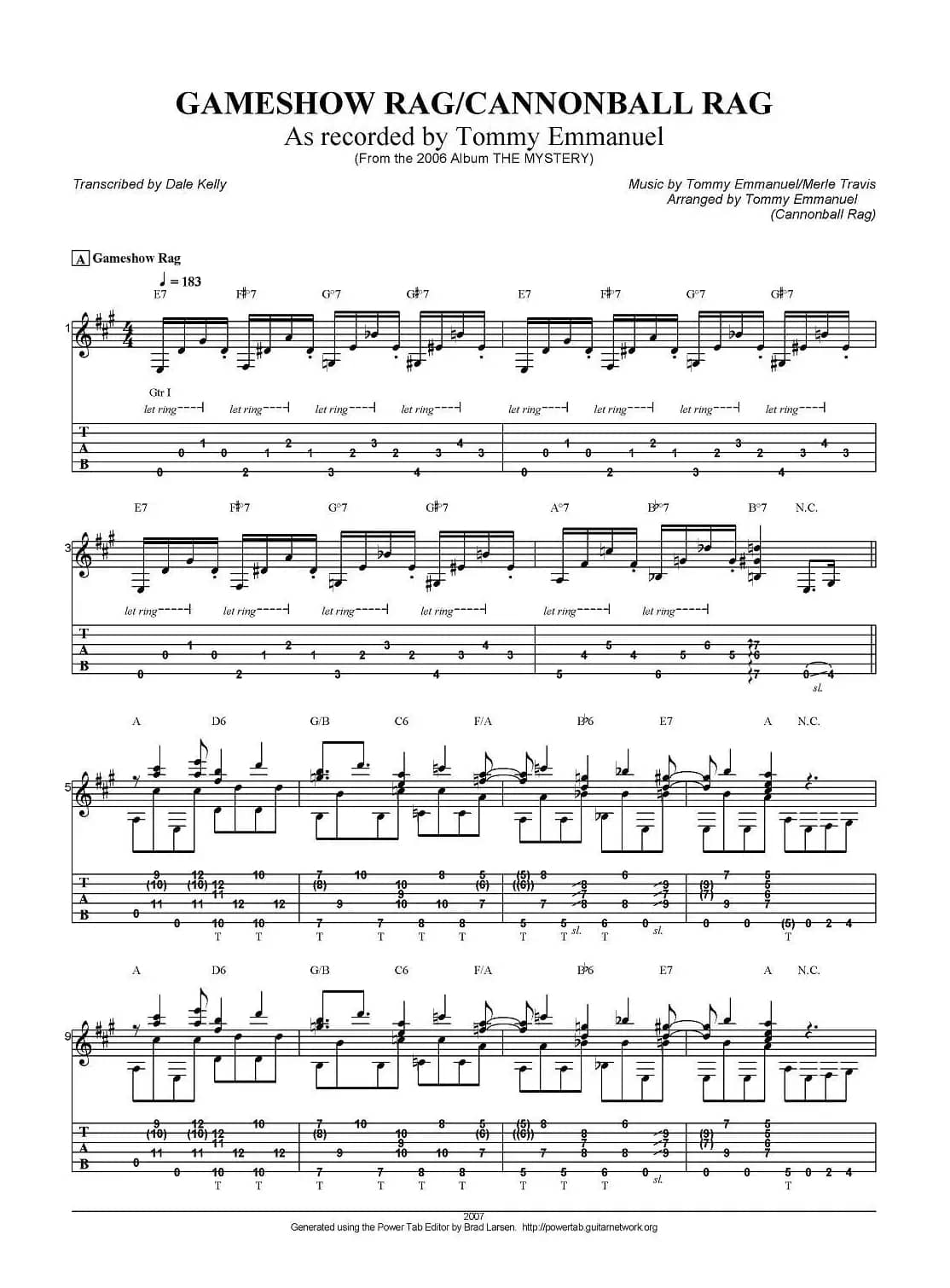 tommy emmanuel：gameshow rag/cannonball rag（指弹吉他）