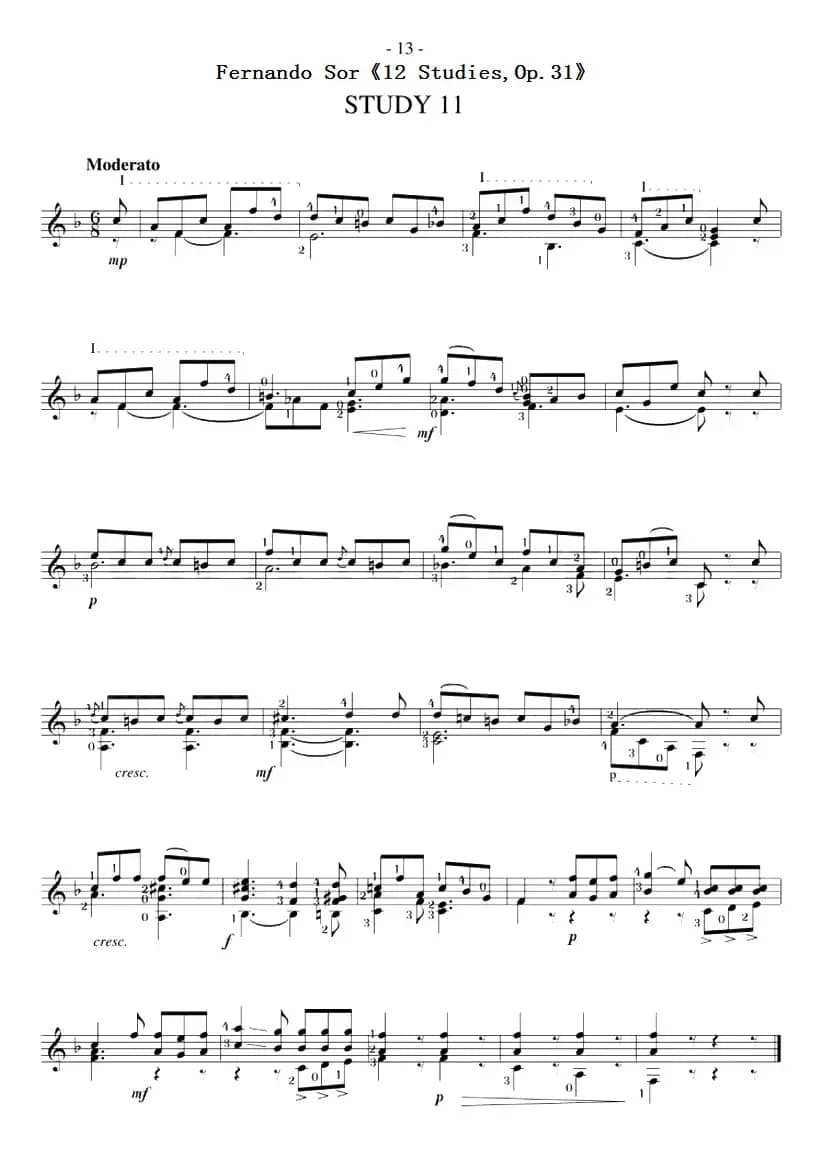 Fernando Sor《12 Studies,Op.31》（STUDY 11）