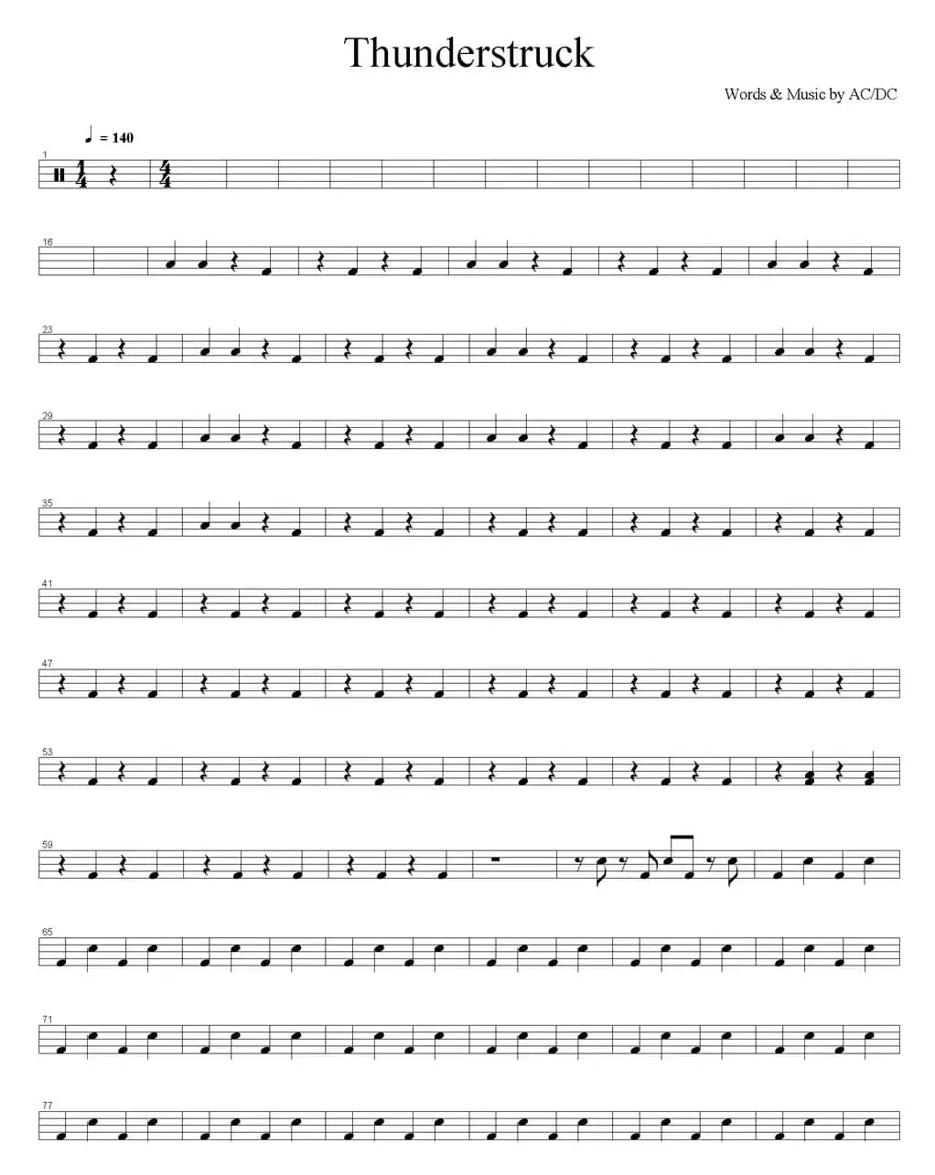 爵士鼓谱：AcDc - Thunderstruck