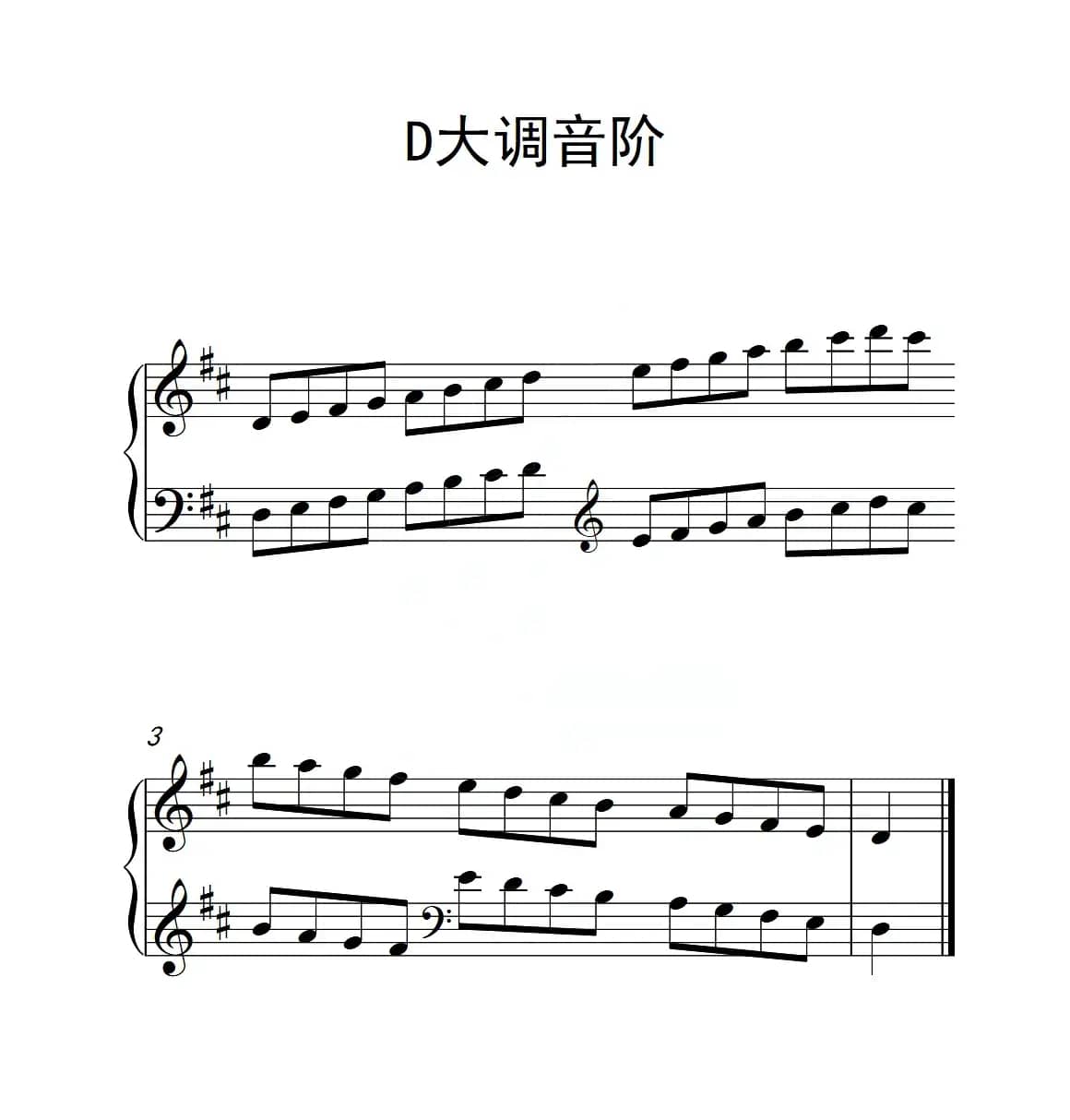 第二级 D大调音阶（中国音乐学院钢琴考级作品1~6级）