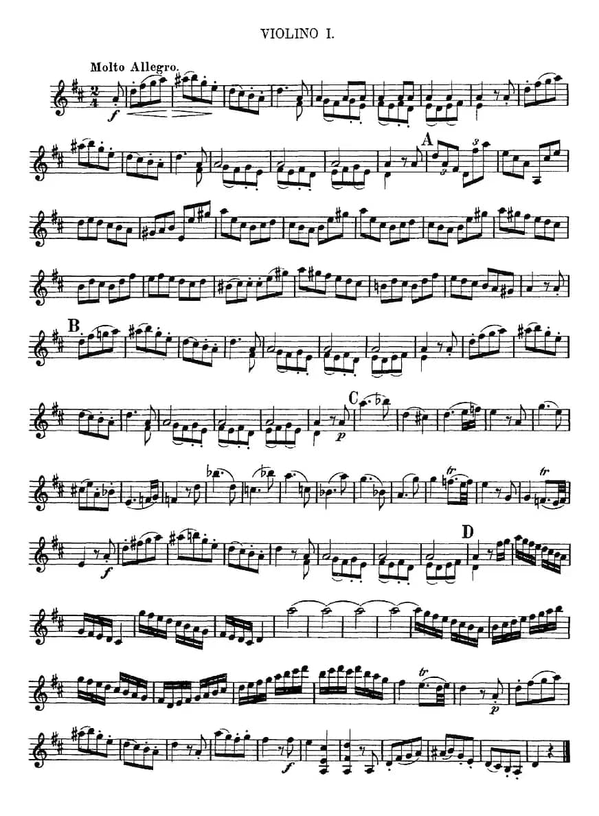 Mozart《Quartet No.2 in D Major,K.155》（Violin 1分谱）