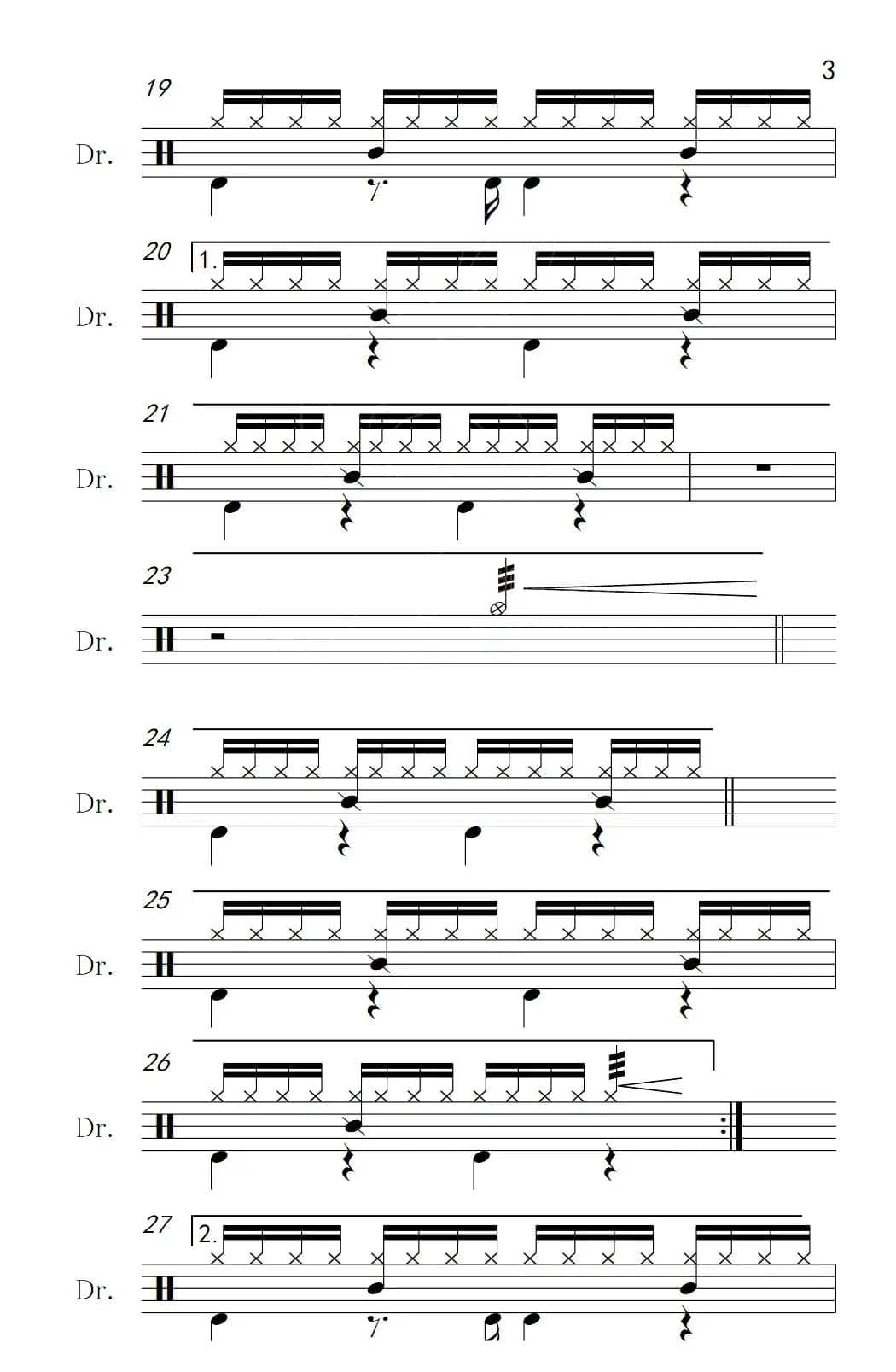 想唱就唱（架子鼓谱）