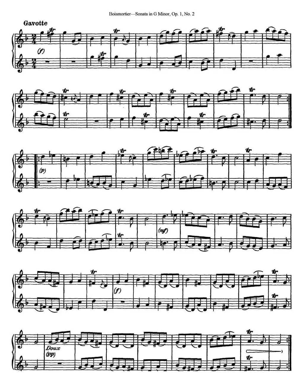 博伊斯卯绨G大调双长笛奏鸣曲Op.1（NO.2）