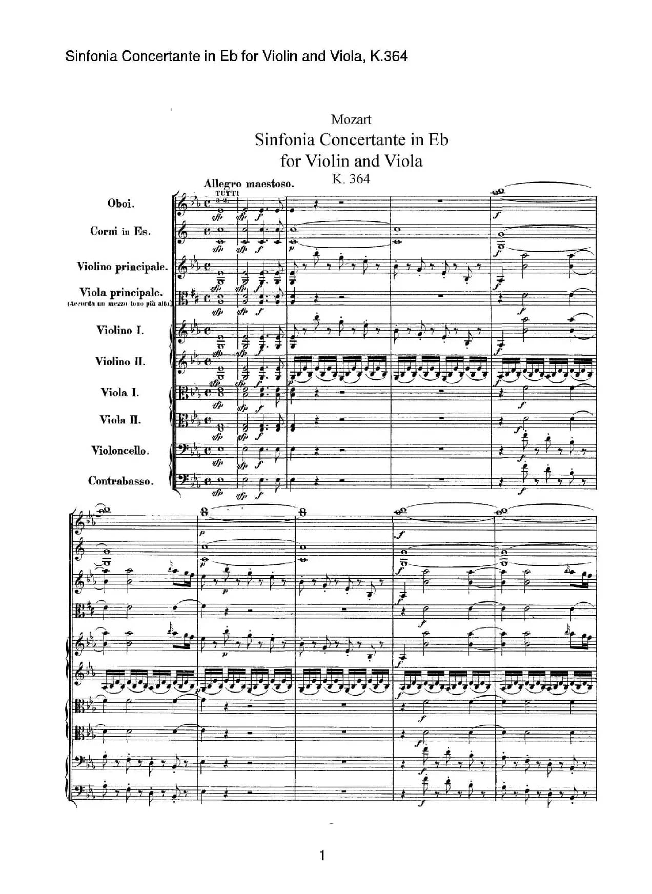 降E大调交响协奏曲（《Sinfonia Concertante in Eb》for Violin and Viola K.364）