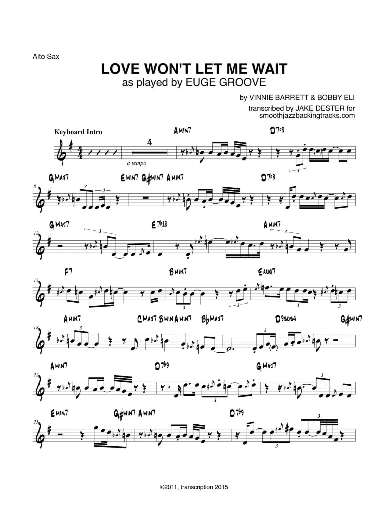 Love Wont Let Me Wait（中音萨克斯）