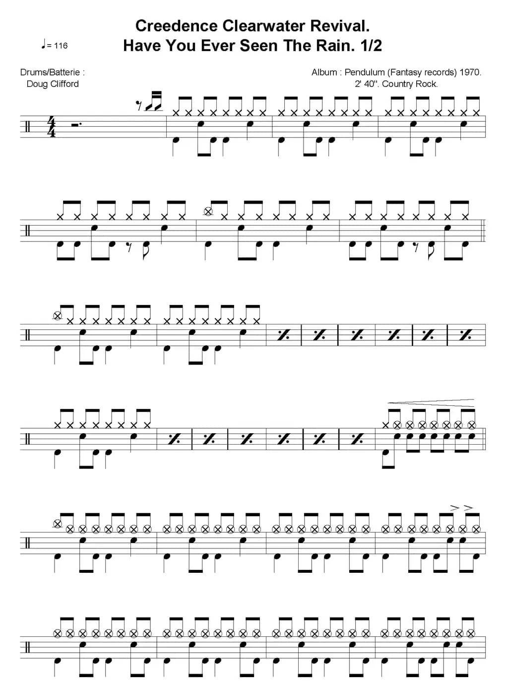 爵士鼓谱：Creedence Clearwater Revival - Have you ever seen the rain