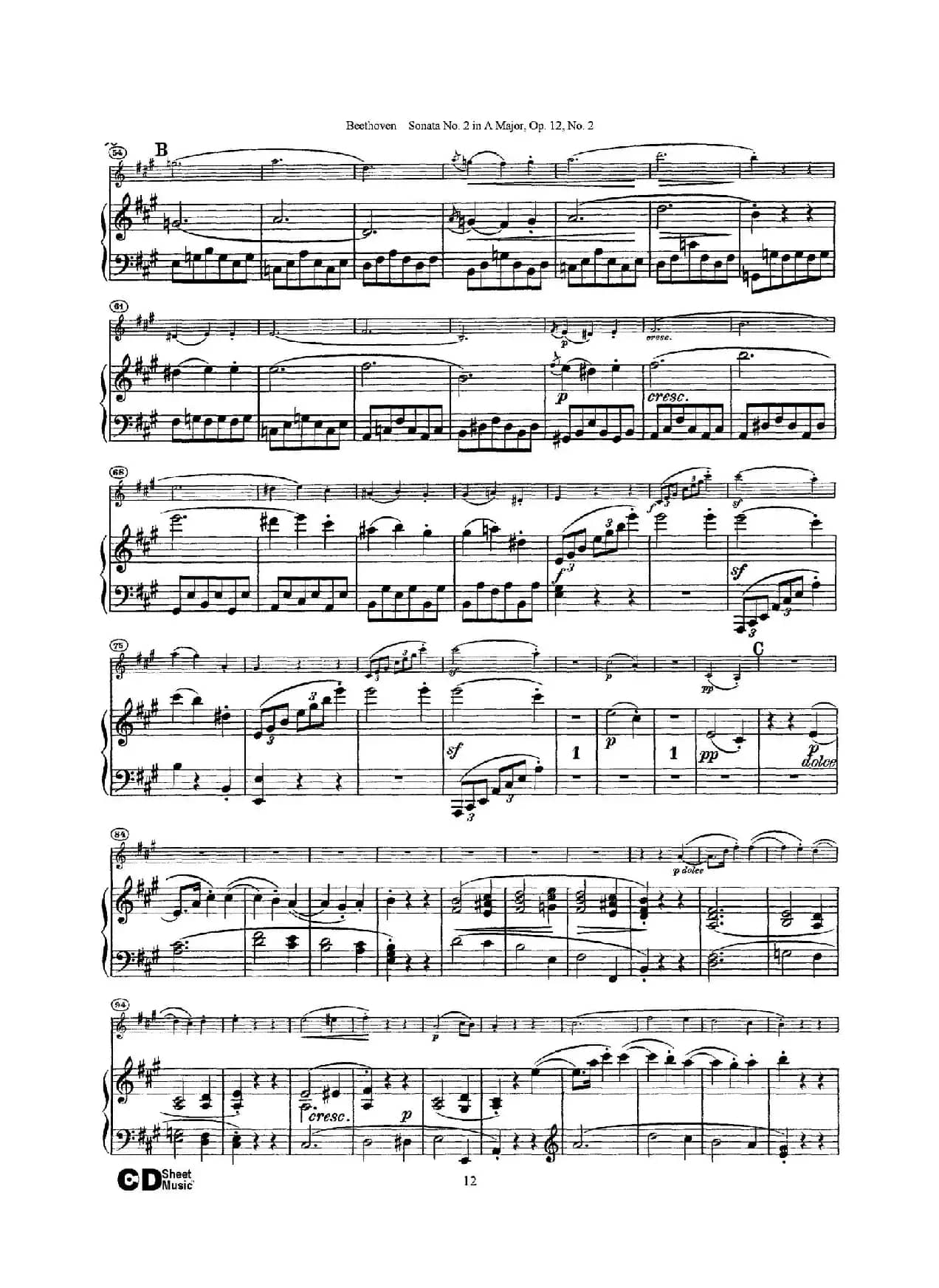 A大调第二小提琴奏鸣曲（Sonata No.2 in A Major Op.12,No.2）（小提琴+钢琴伴奏）