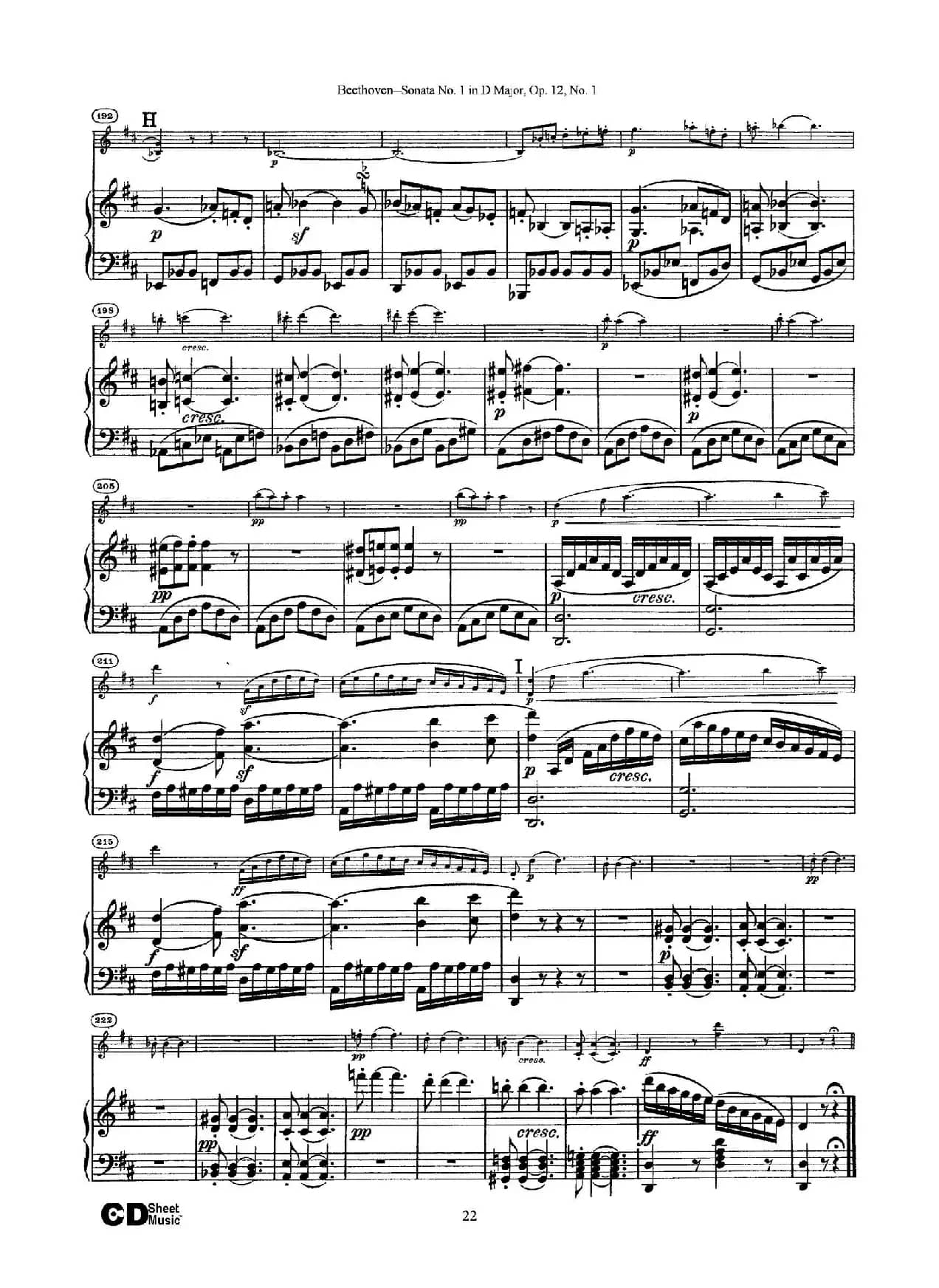 D大调第一小提琴奏鸣曲（Sonata No.1 in D Major Op.12,No.1）（小提琴+钢琴伴奏）
