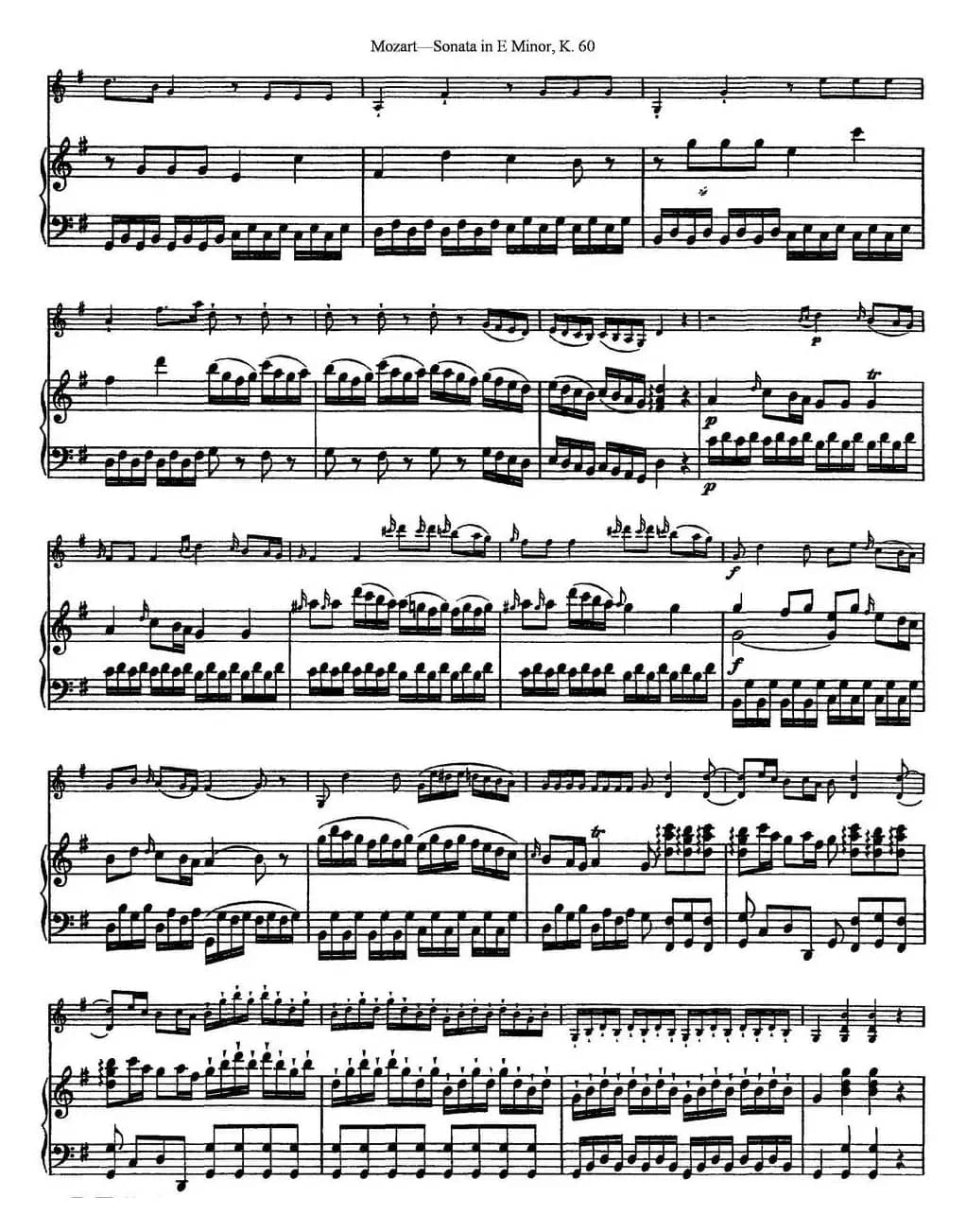 Violin Sonata in E Minor K.60（小提琴+钢琴伴奏）