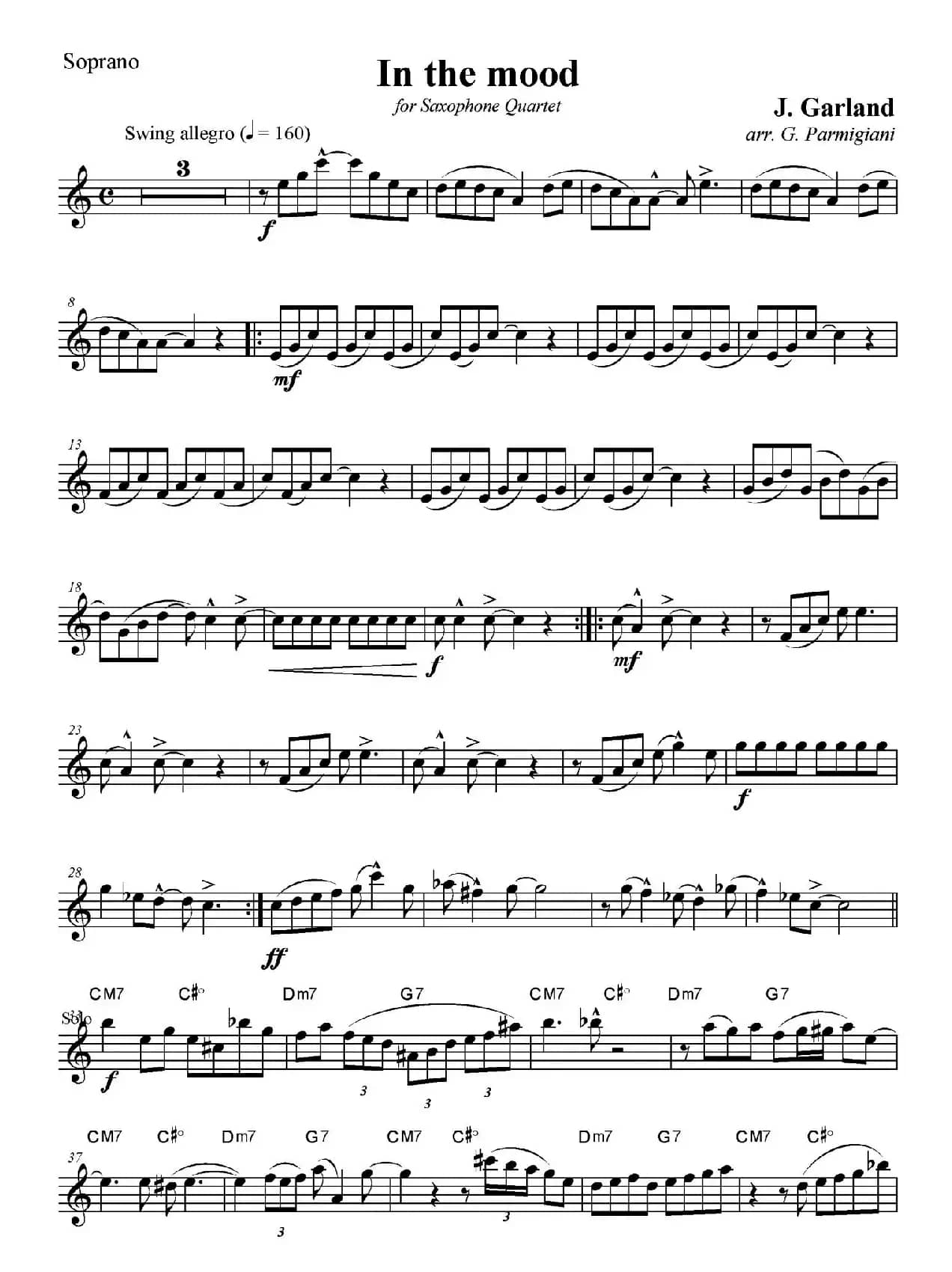 In The Mood（情绪）（四重奏高音萨克斯分谱）