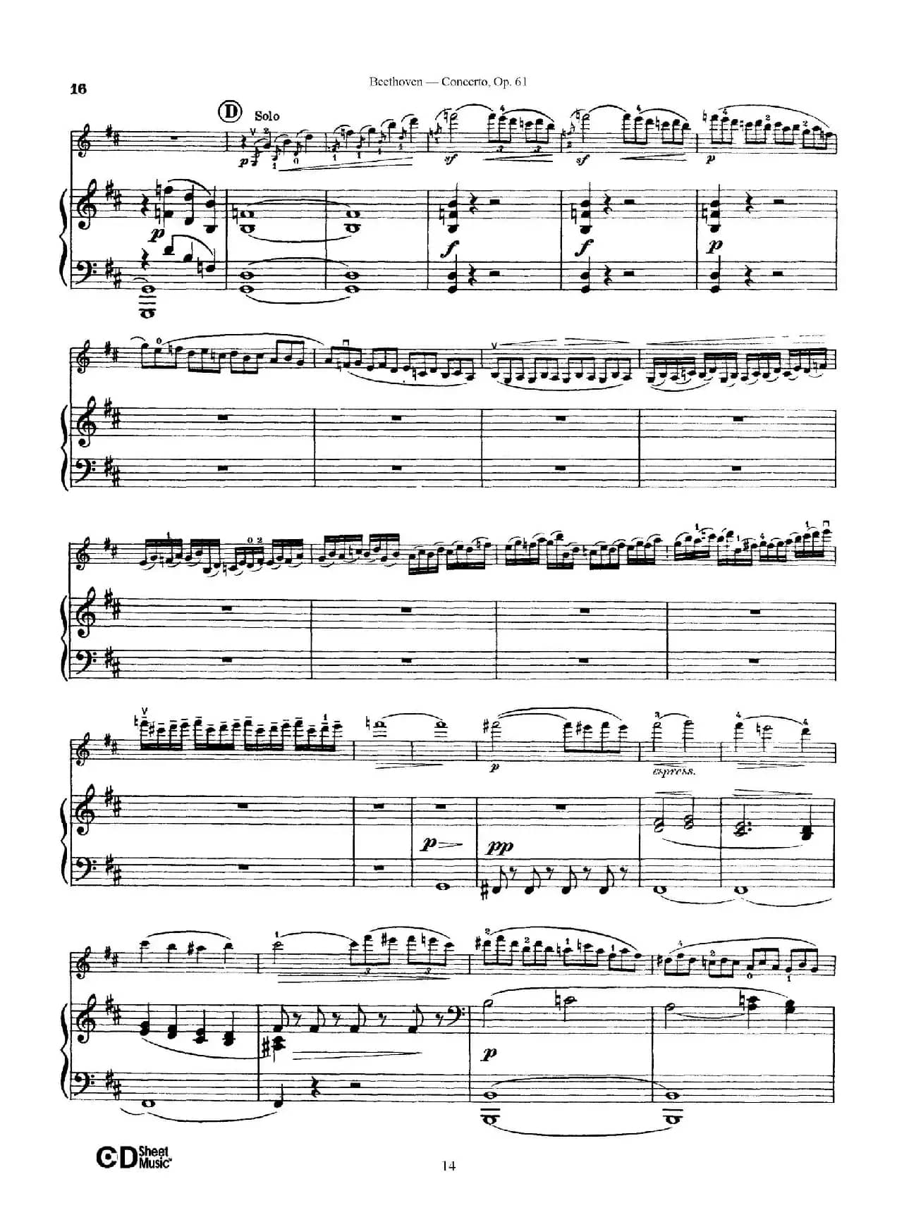 D大调小提琴协奏曲 Op.61（小提琴与钢琴版）