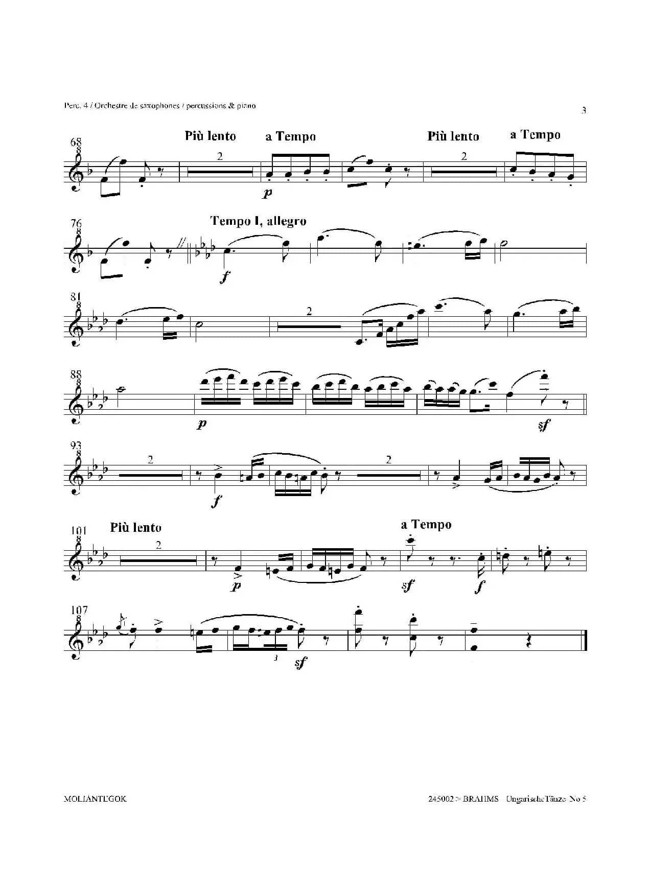 Ungarische Tnze No 5（十五重奏Perc.1-2-3-4-5​分谱）