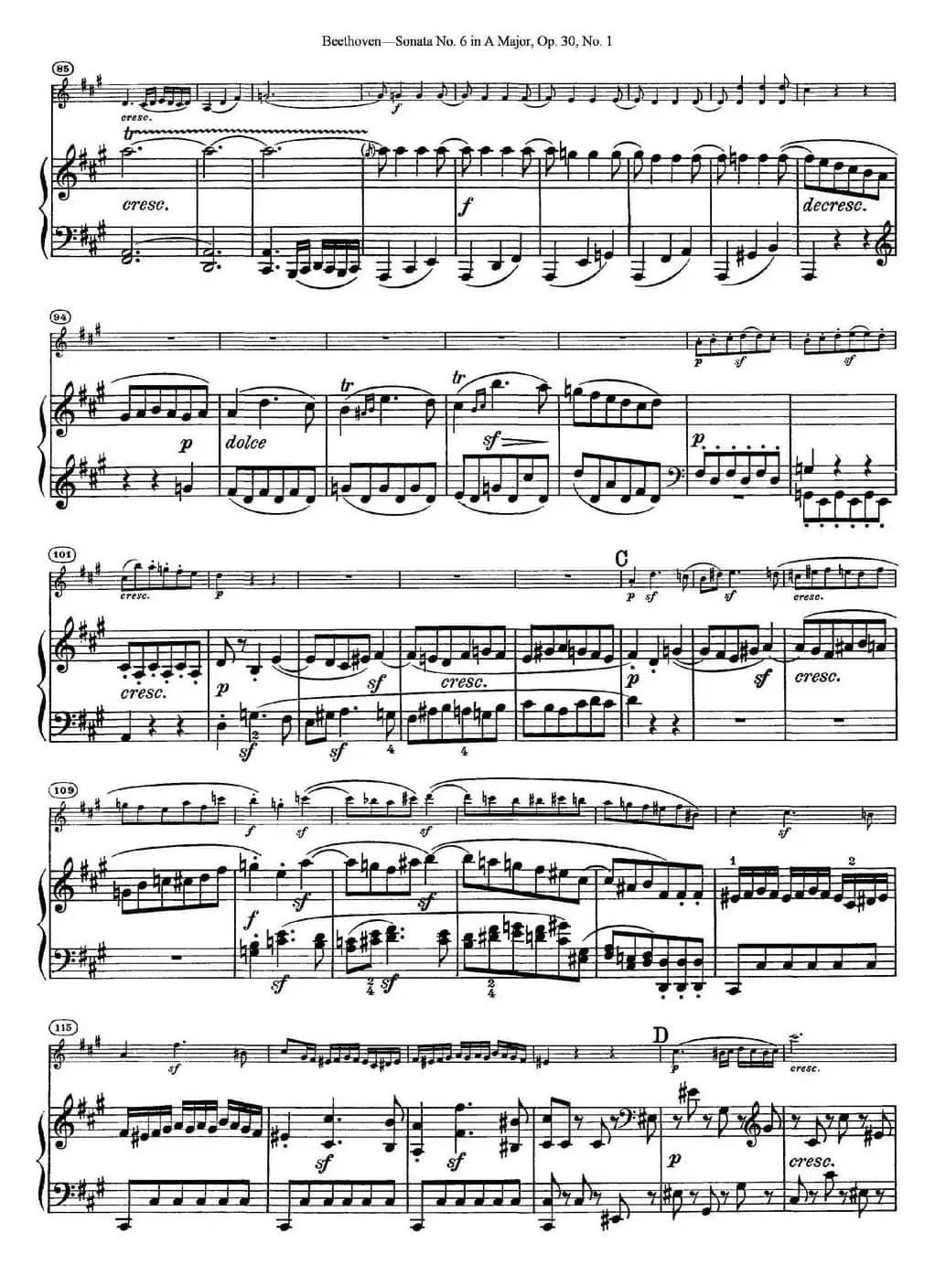 Violin Sonata No.6 in A Major Op.30 No.1（小提琴+钢琴伴奏）