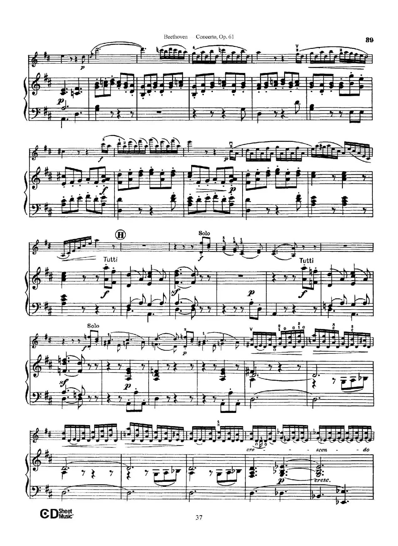 D大调小提琴协奏曲 Op.61（小提琴与钢琴版）