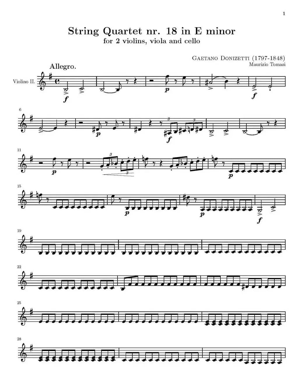 String Quartet nr.18 in E minor（E小调弦乐四重奏）（第二小提琴分谱）