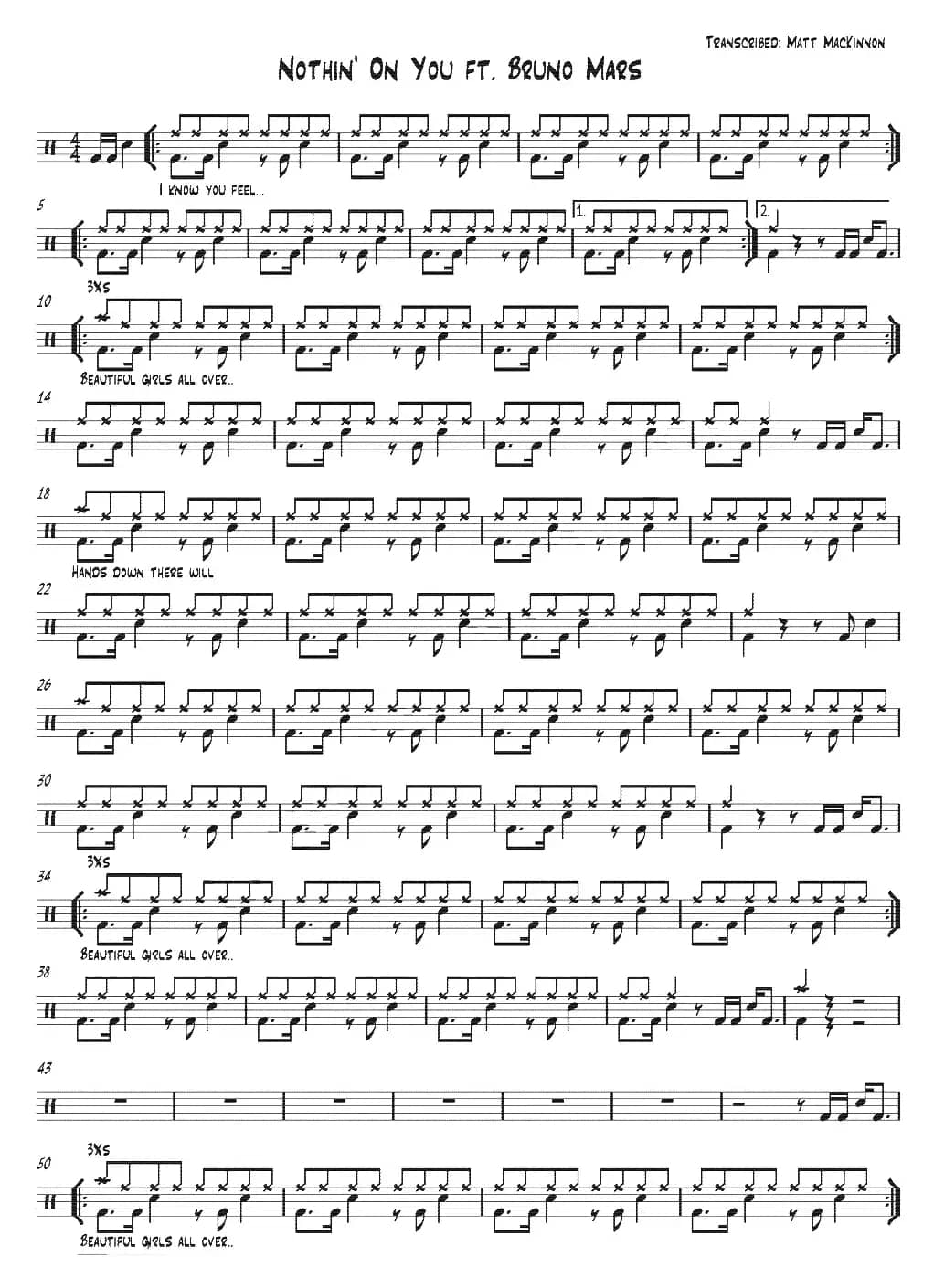 爵士鼓谱：Bruno Mars - Nothing on you