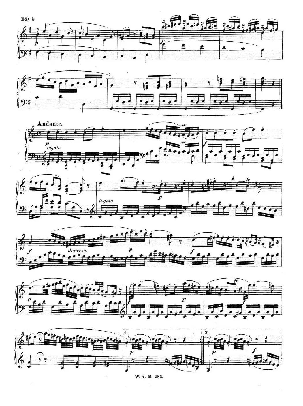 G大调第五钢琴奏鸣曲 KV.283 