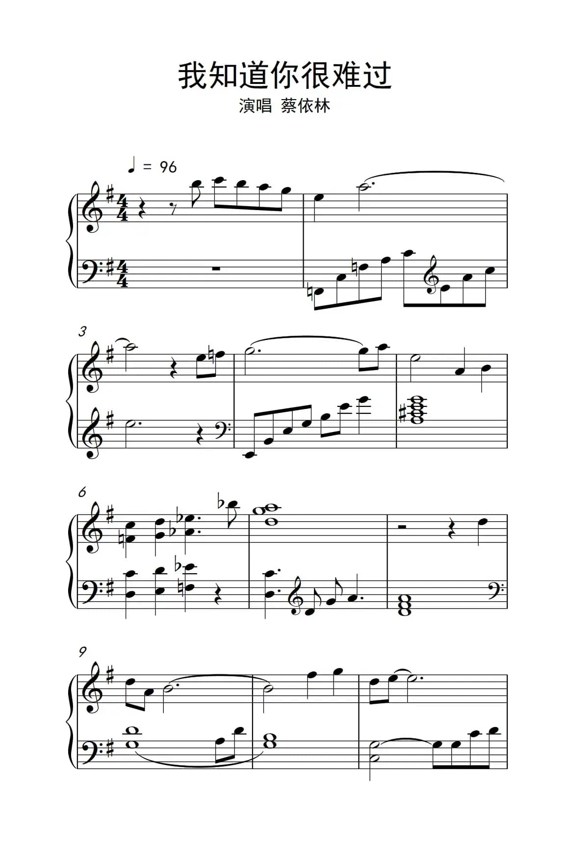 我知道你很难过（《弹吧音教》制谱版）