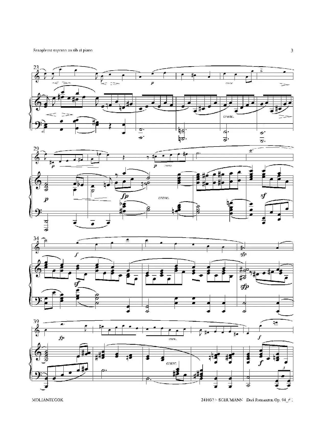 三首浪漫曲 Op.94（高音萨克斯+钢琴伴奏）