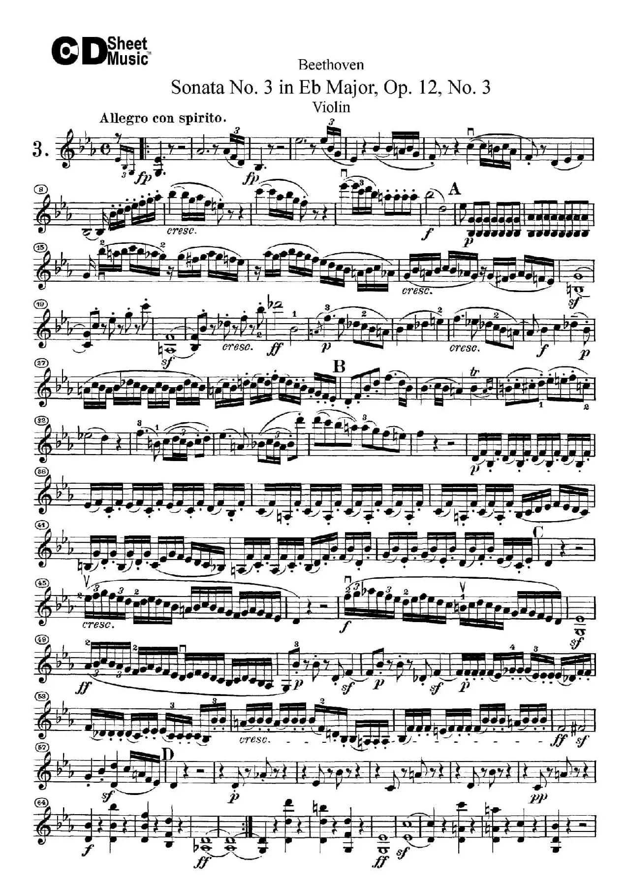 降E大调第三小提琴奏鸣曲（Sonata No.3 in Eb Major Op.12,No.3）