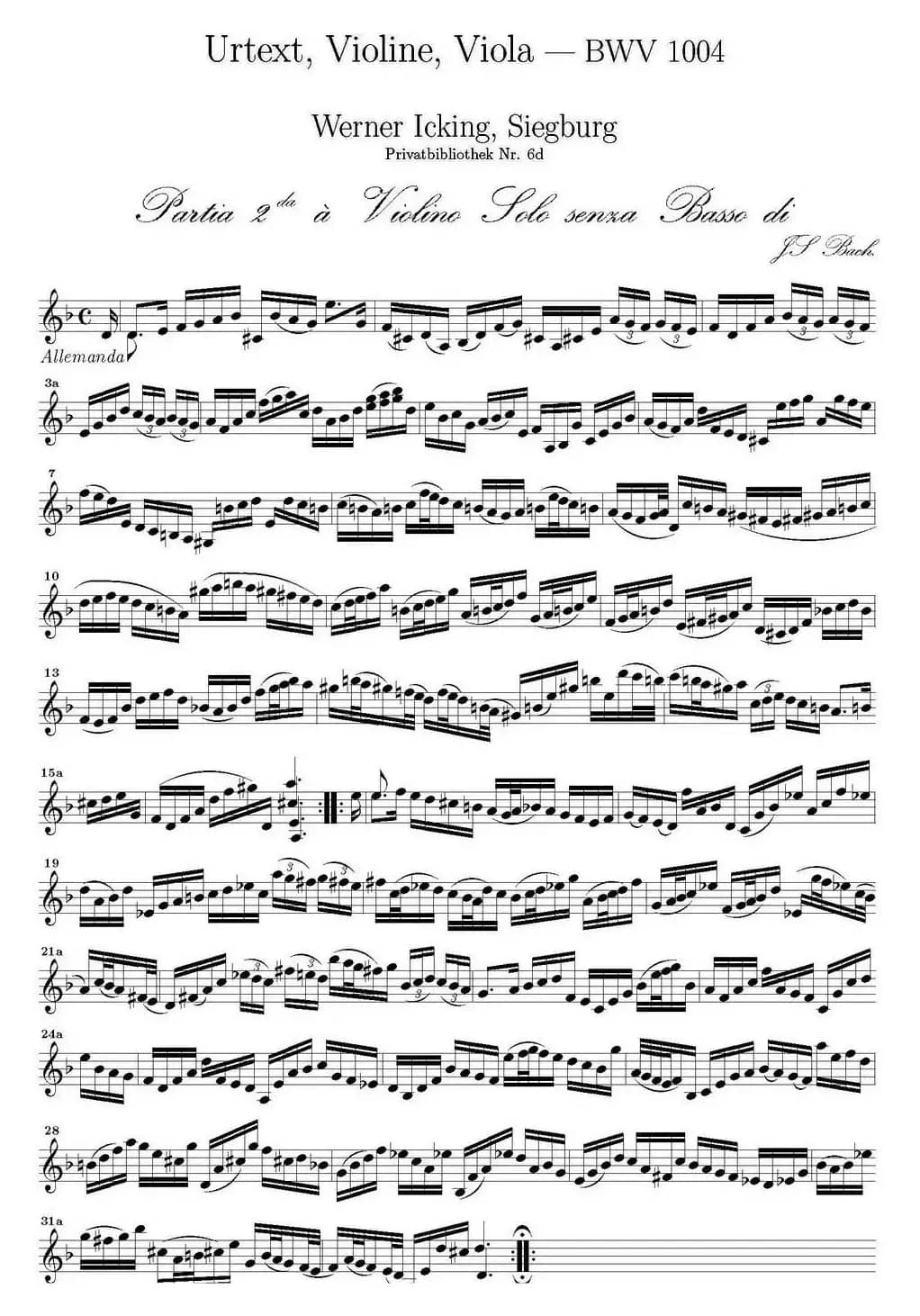 Bach Sonata BWV1004（无伴奏小提琴组曲）