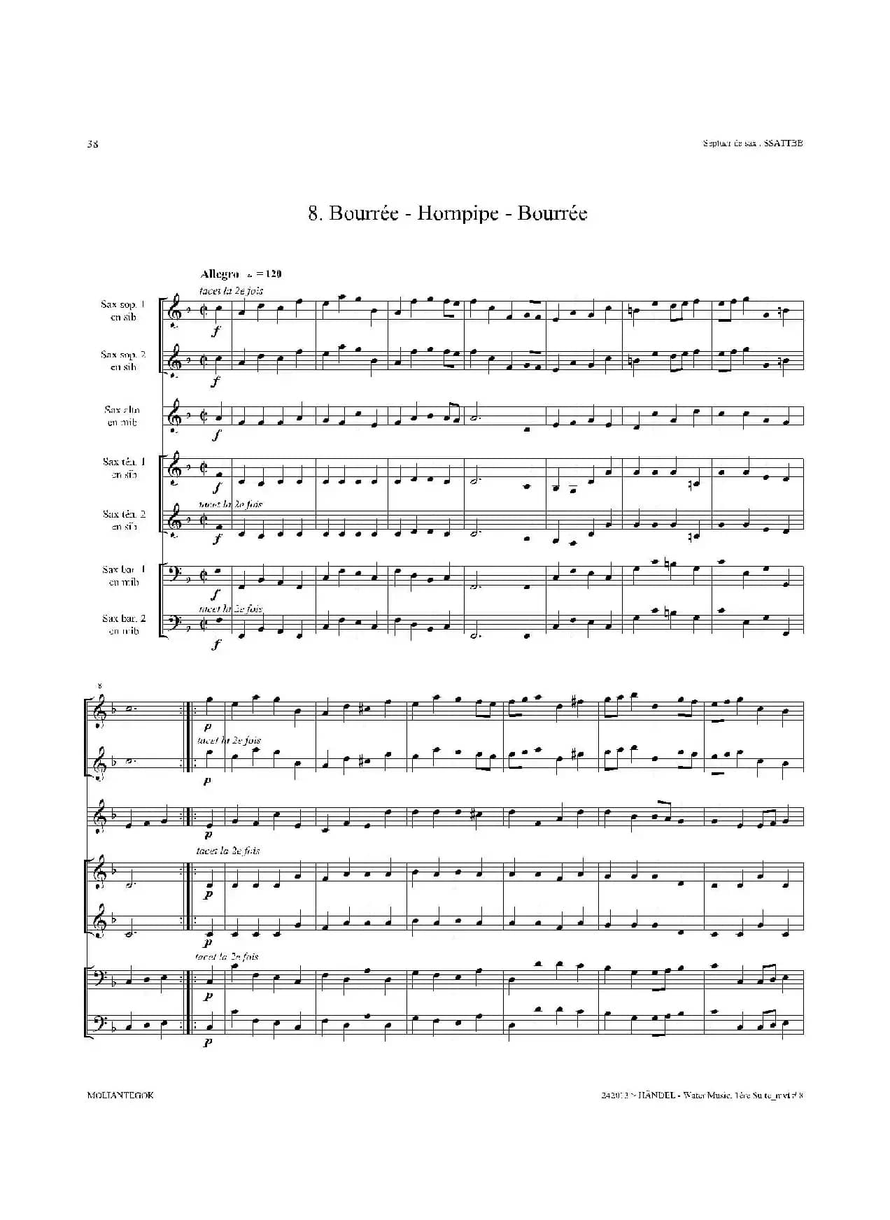 Water Music（HWV.348 No.1）（萨克斯合奏总谱）