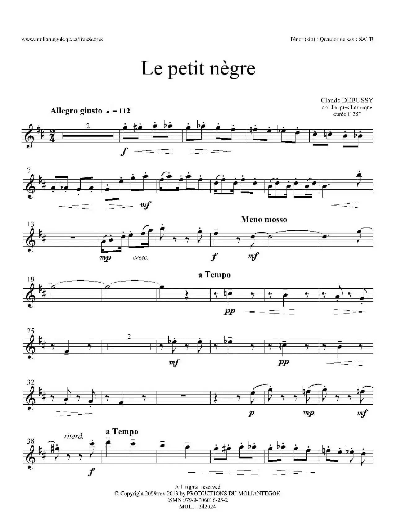 小黑人（四重奏次中音萨克斯分谱）