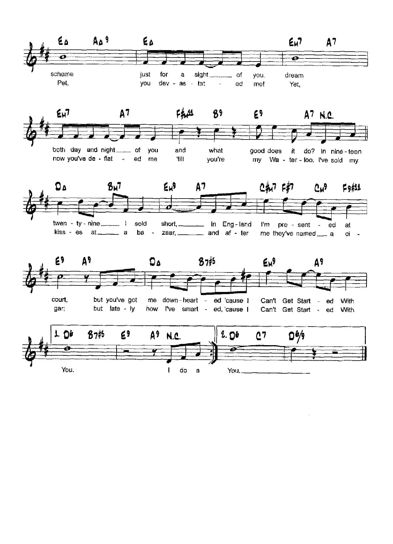 降B爵士乐谱：I CAN'T GET STARTED