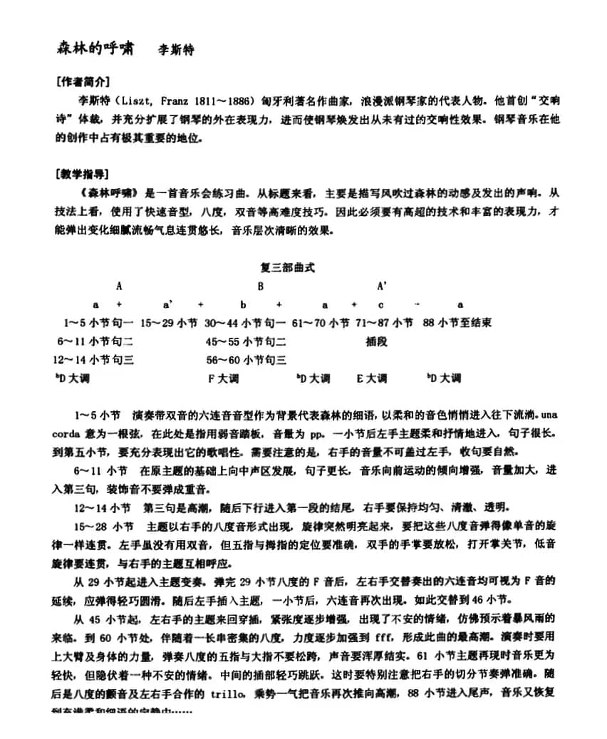 李斯特音乐会练习曲 S145（1 S145 森林的呼啸 Waldesrauschen）