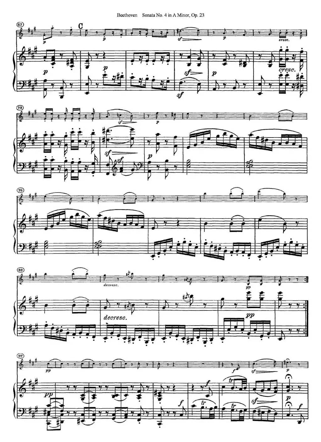 Violin Sonata No.4 in A Minor Op.23（小提琴+钢琴伴奏）