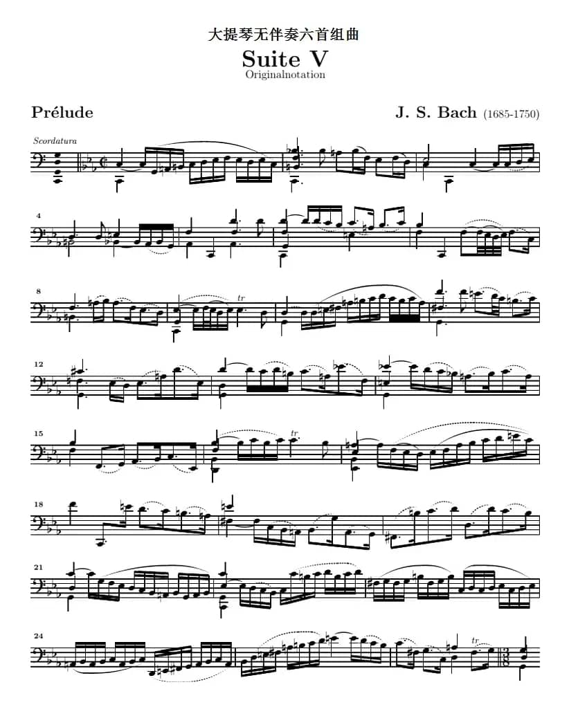 巴赫《大提琴无伴奏六首组曲》：Suite Ⅴ