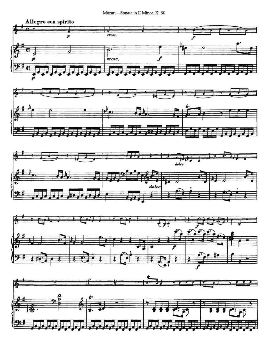 Violin Sonata in E Minor K.60（小提琴+钢琴伴奏）