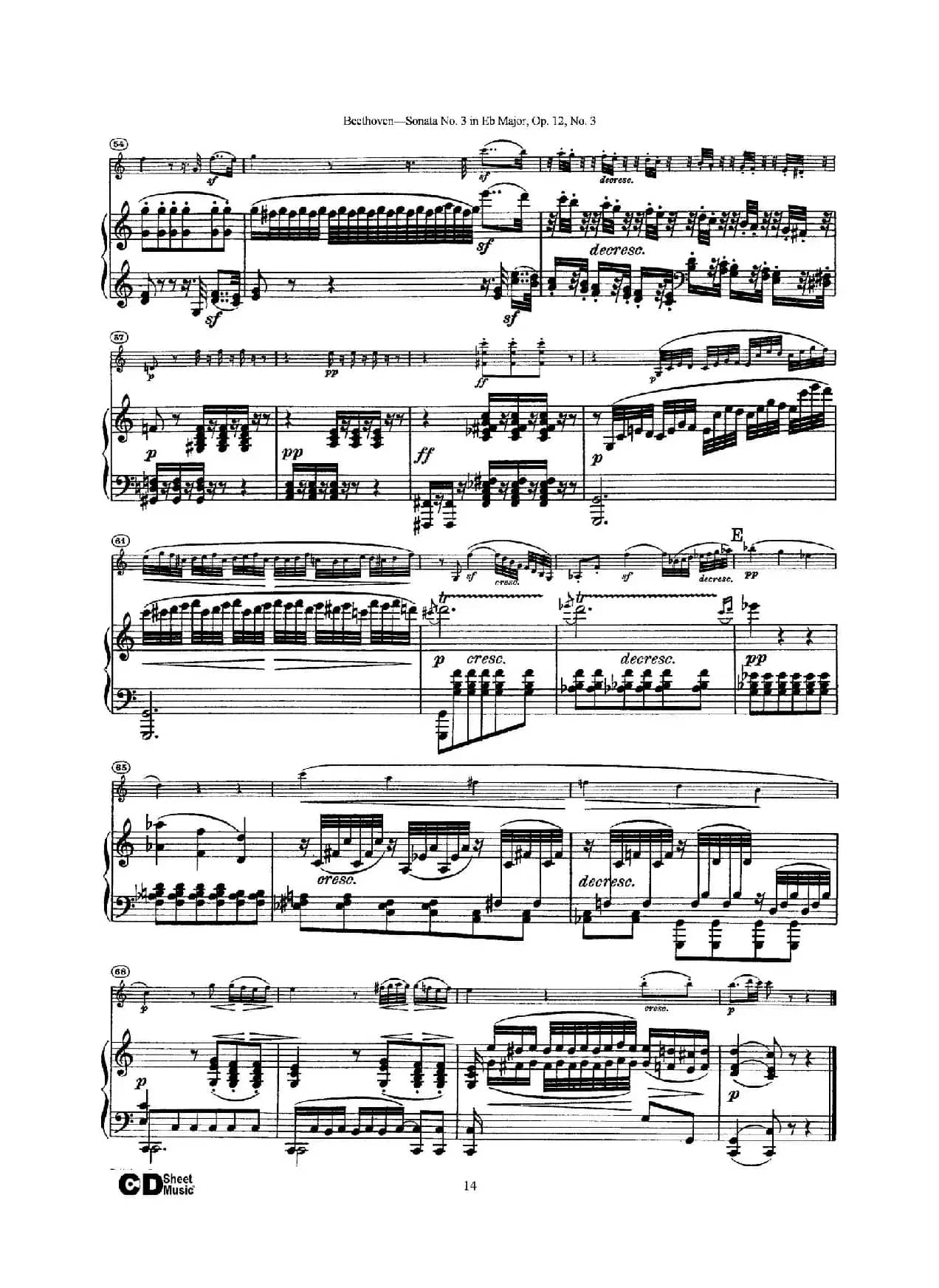 降E大调第三小提琴奏鸣曲（Sonata No.3 in Eb Major Op.12,No.3）（小提琴+钢琴伴奏）