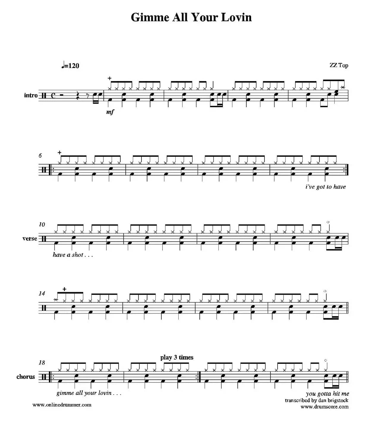 Gimme All Your Lovin（鼓谱）