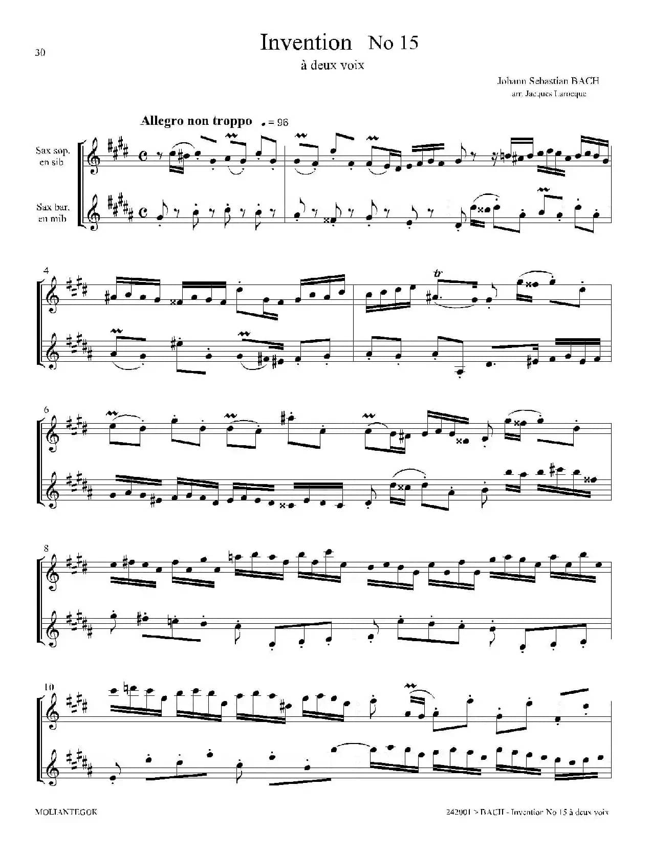 Inventions 巴赫15首创意曲（二重奏—15）