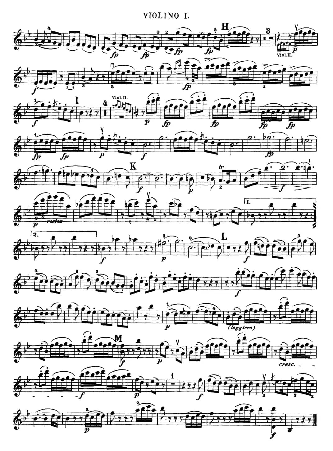 Mozart《Quartet No.17 in Bb Major,K.458》（Violin 1分谱）