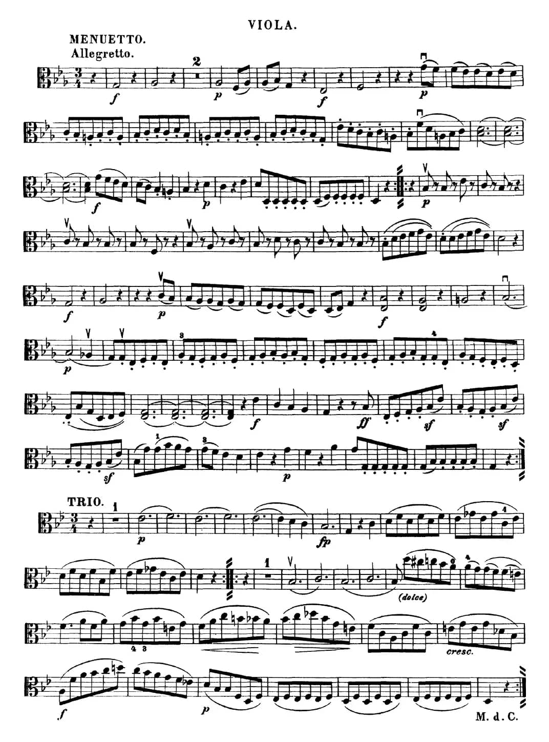 Mozart《Quartet No.16 in Eb Major,K.428》（Viola分谱）