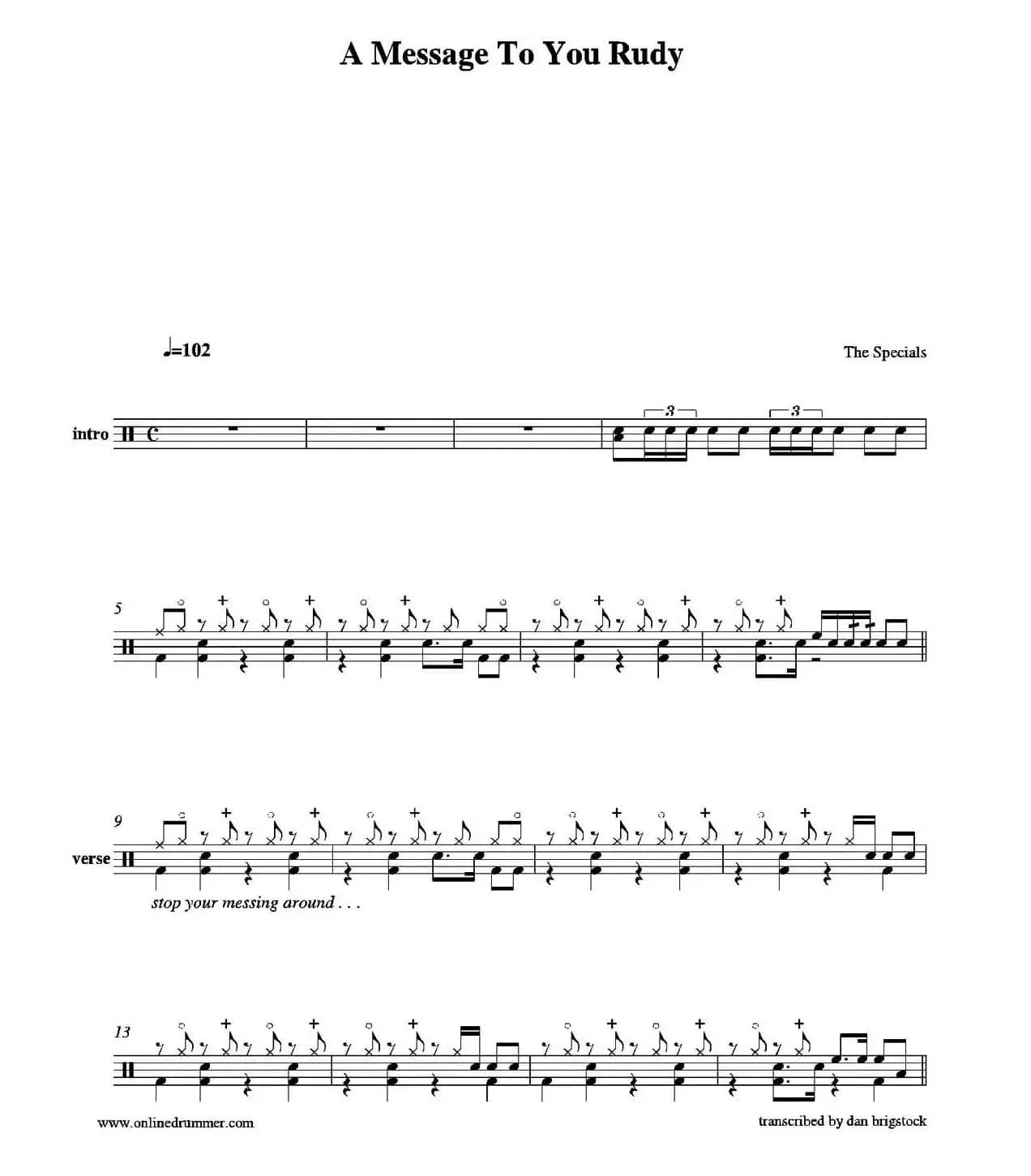 ​A Message To You Rudy（鼓谱）