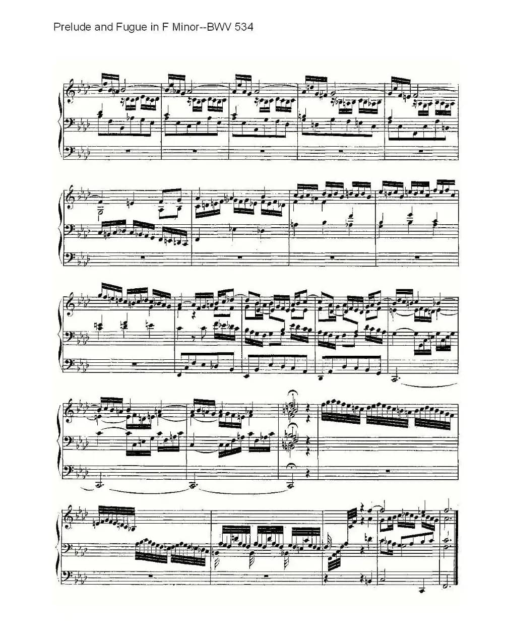 Prelude and Fugue in F Minor--BWV 534 (管风琴谱)