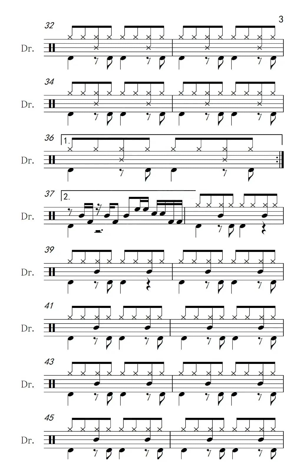 掌声响起来（架子鼓谱）