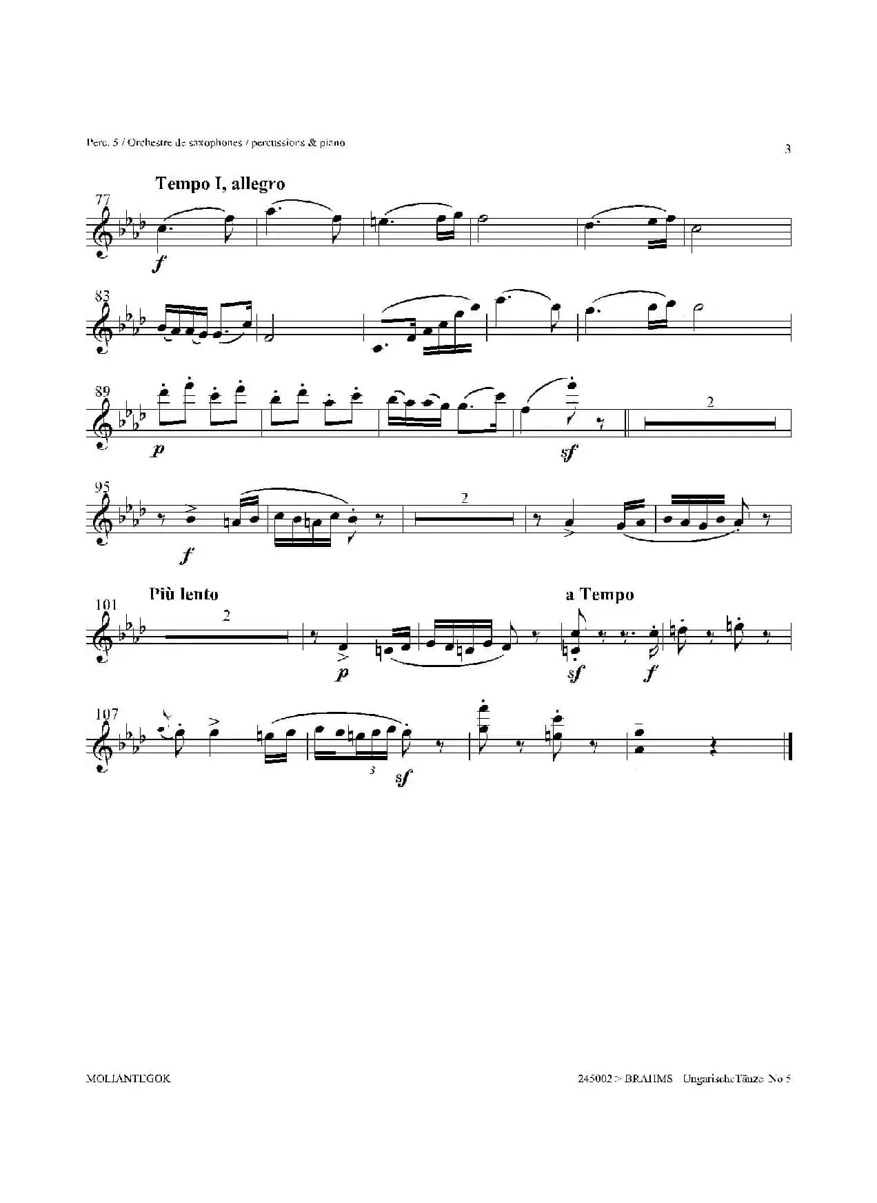 Ungarische Tnze No 5（十五重奏Perc.1-2-3-4-5​分谱）