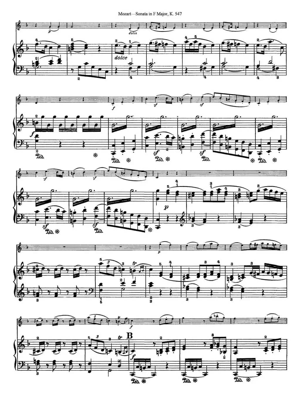 Violin Sonata in F Major K.547（小提琴+钢琴伴奏）