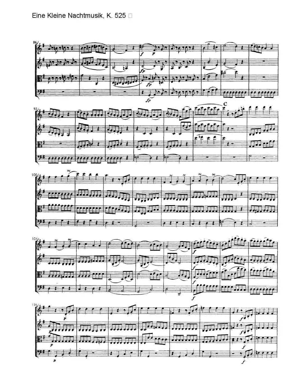 G大调弦乐小夜曲 第一乐章（莫扎特K525弦乐重奏总谱）