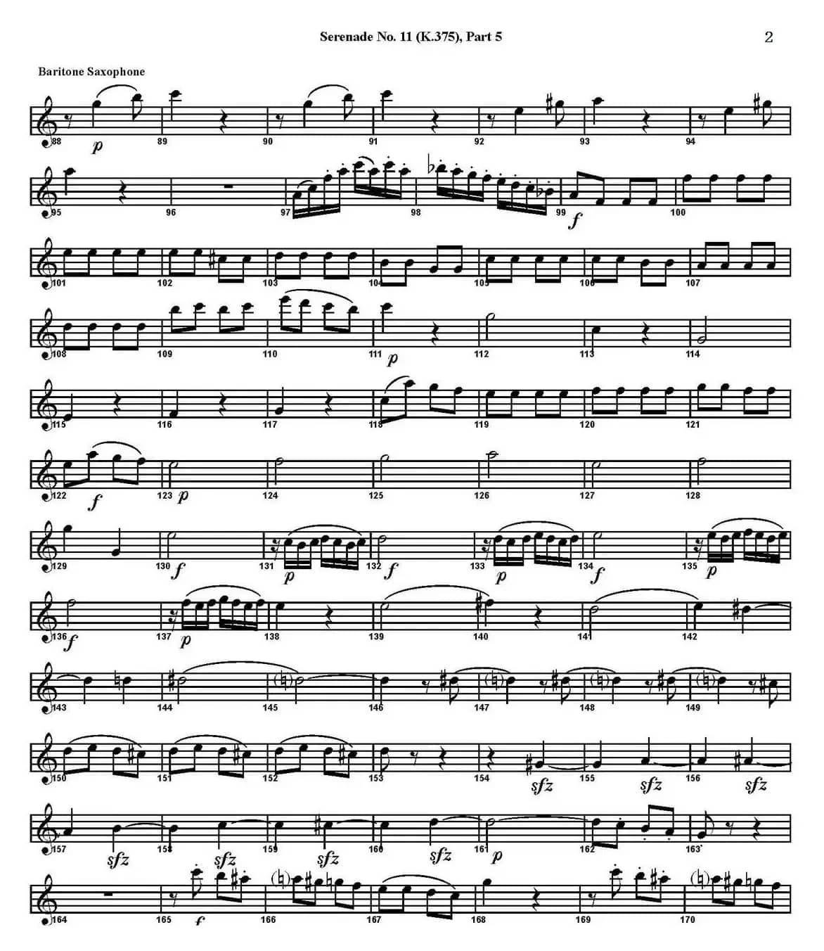 SERENADE No.11 in Eb，K.375 Part 5（四重奏·上低音萨克斯分谱）