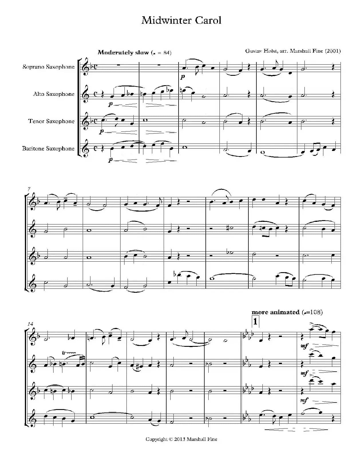 Midwinter Carol（四重奏总谱）