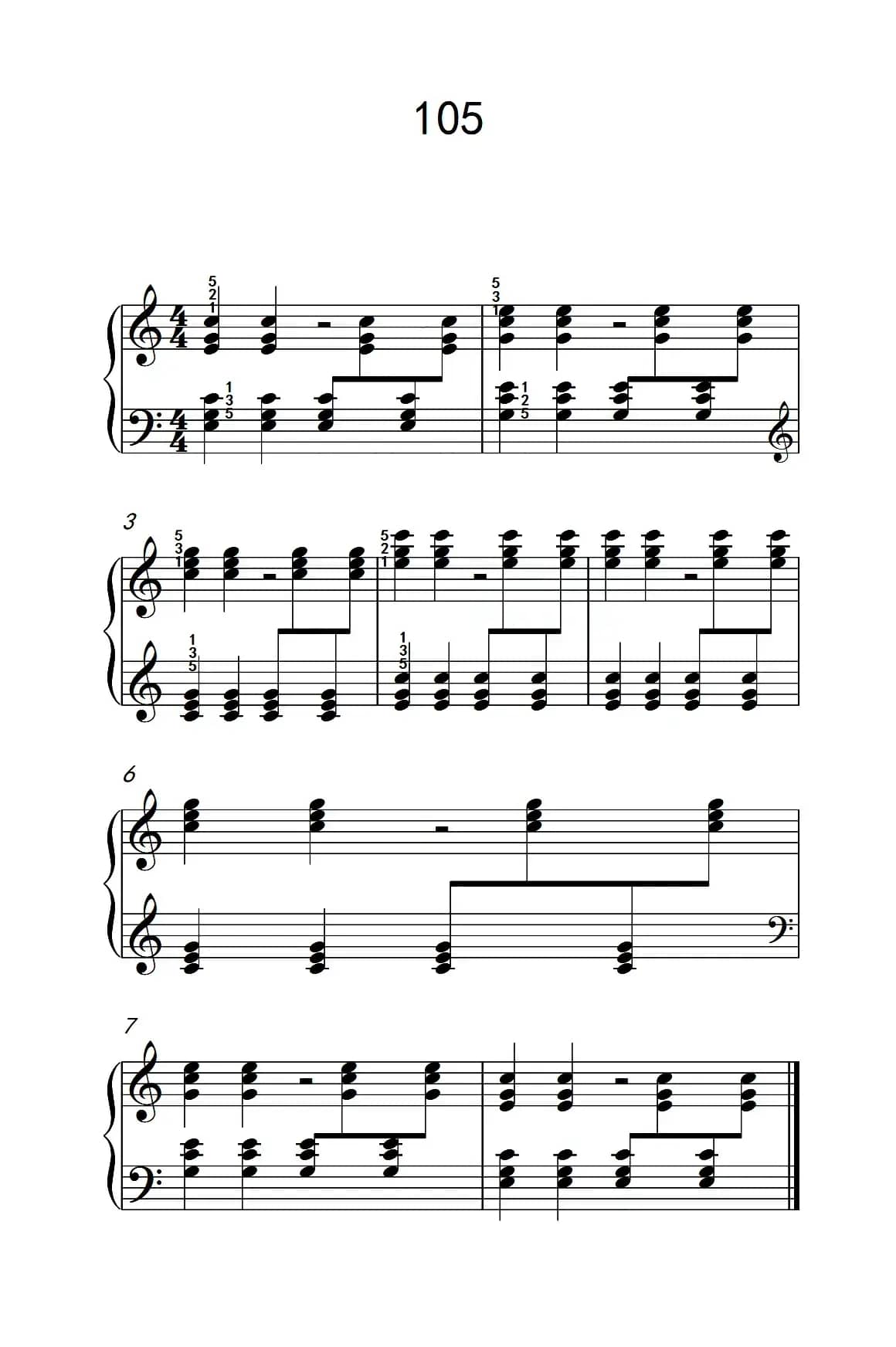 两手交替或交错弹奏的练习 105（儿童钢琴手指练习 2）
